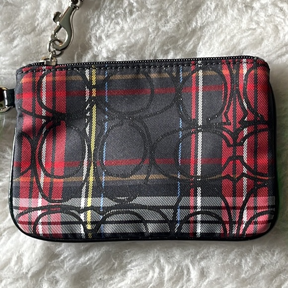 NWT COACH Tartan plaid signature holiday top zip wristlet - Picture 2 of 10